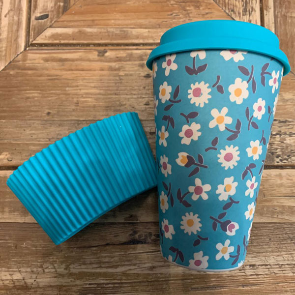 Reusable Cup Blue Flowers pattern